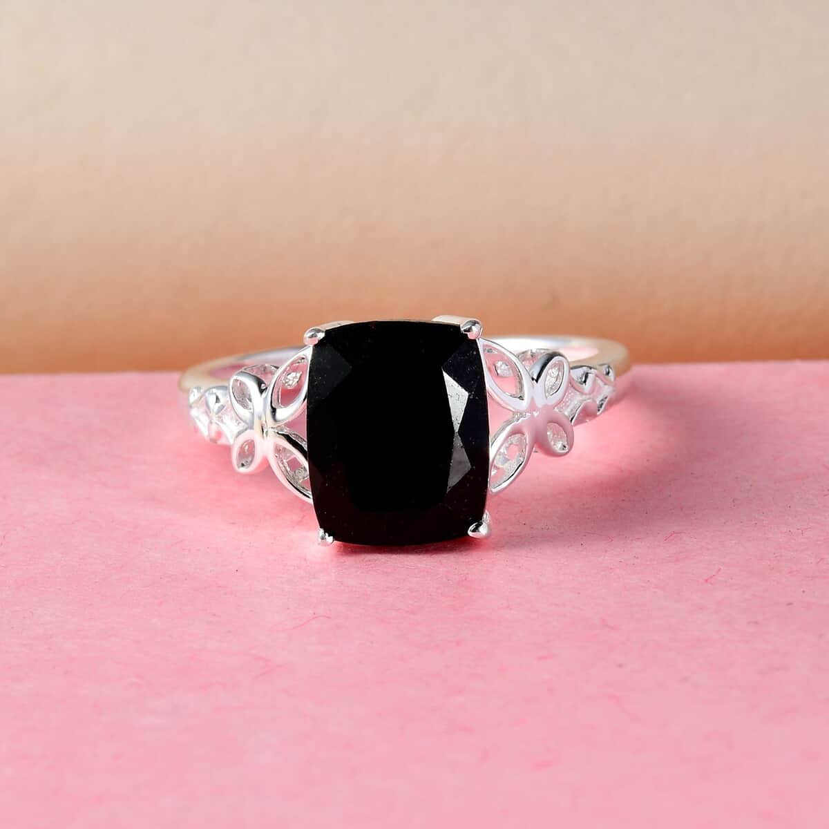 Australian Black Tourmaline Solitaire Ring in Sterling Silver 3.35 ctw image number 4