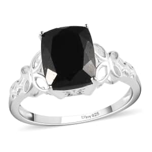 Australian Black Tourmaline 3.50 ctw Solitaire Ring in Sterling Silver, Engagement Rings for Women, Vintage Floral Statement Ring (Size 11)