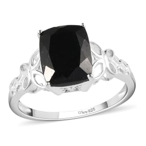Australian Black Tourmaline 3.50 ctw Solitaire Ring in Sterling Silver, Engagement Rings for Women, Vintage Floral Statement Ring (Size 5)