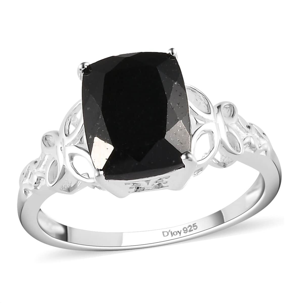 Australian Black Tourmaline Solitaire Ring in Sterling Silver, Engagement Rings for Women, Vintage Floral Statement Ring 3.50 ctw (Size 5) image number 0