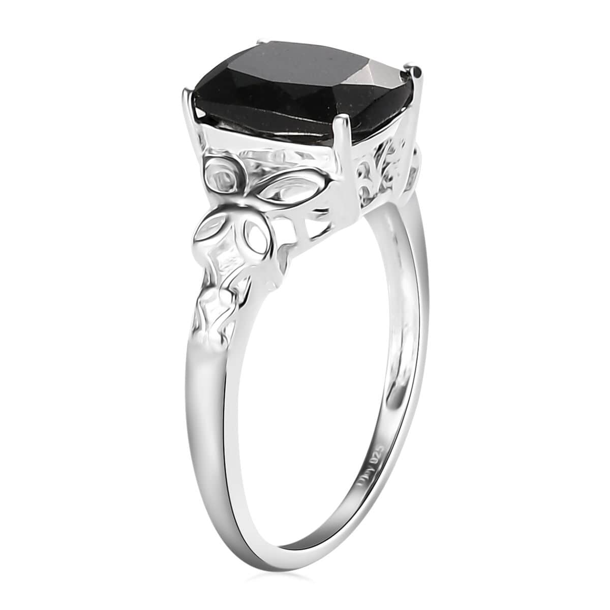 Australian Black Tourmaline Solitaire Ring in Sterling Silver, Engagement Rings for Women, Vintage Floral Statement Ring 3.50 ctw (Size 5) image number 5