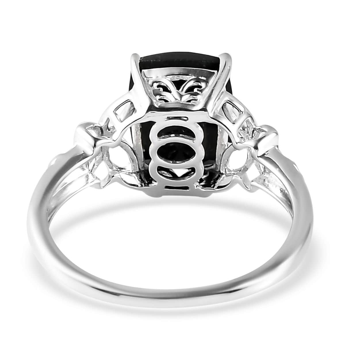 Australian Black Tourmaline Solitaire Ring in Sterling Silver, Engagement Rings for Women, Vintage Floral Statement Ring 3.50 ctw (Size 5) image number 6
