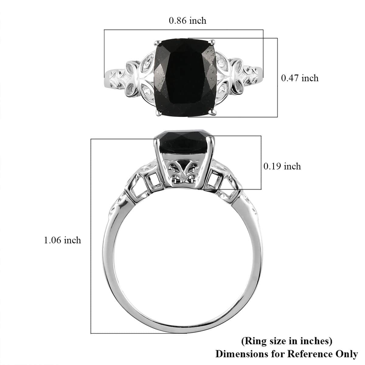 Australian Black Tourmaline Solitaire Ring in Sterling Silver, Engagement Rings for Women, Vintage Floral Statement Ring 3.50 ctw (Size 5) image number 7