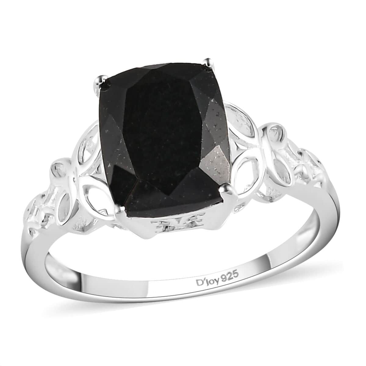 Australian Black Tourmaline Solitaire Ring in Sterling Silver, Engagement Rings for Women, Vintage Floral Statement  Ring 3.50 ctw (Size 6.0) image number 0