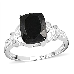 D'Joy Australian Black Tourmaline 3.50 ctw Solitaire Ring in Sterling Silver, Engagement Rings for Women, Vintage Floral Statement Ring 3.50 ctw (Size 7.0)