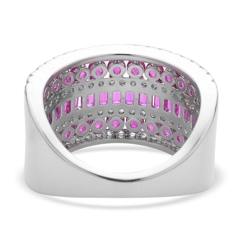 Simulated Ruby and White Diamond Band Ring in Silvertone (Size 10.0) 3.00 ctw