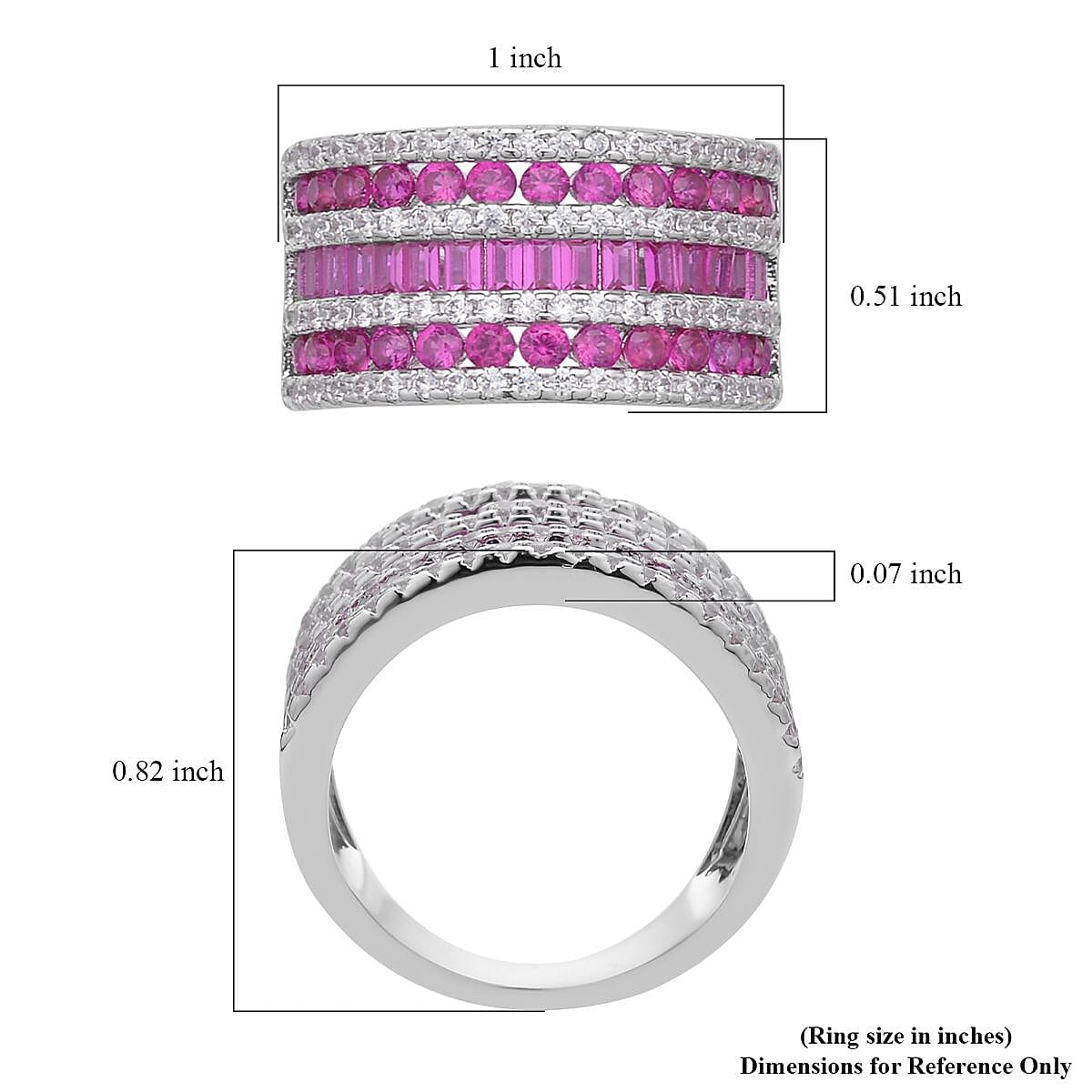 Simulated Ruby and White Diamond Band Ring in Silvertone (Size 10.0) 3.00 ctw