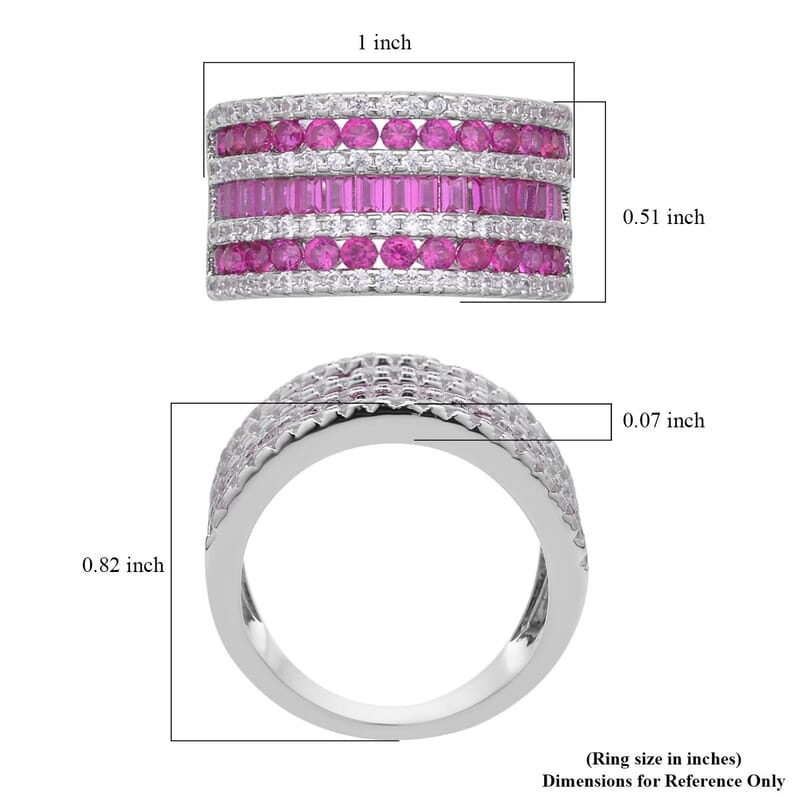 Simulated Ruby and White Diamond Band Ring in Silvertone (Size 10.0) 3.00 ctw