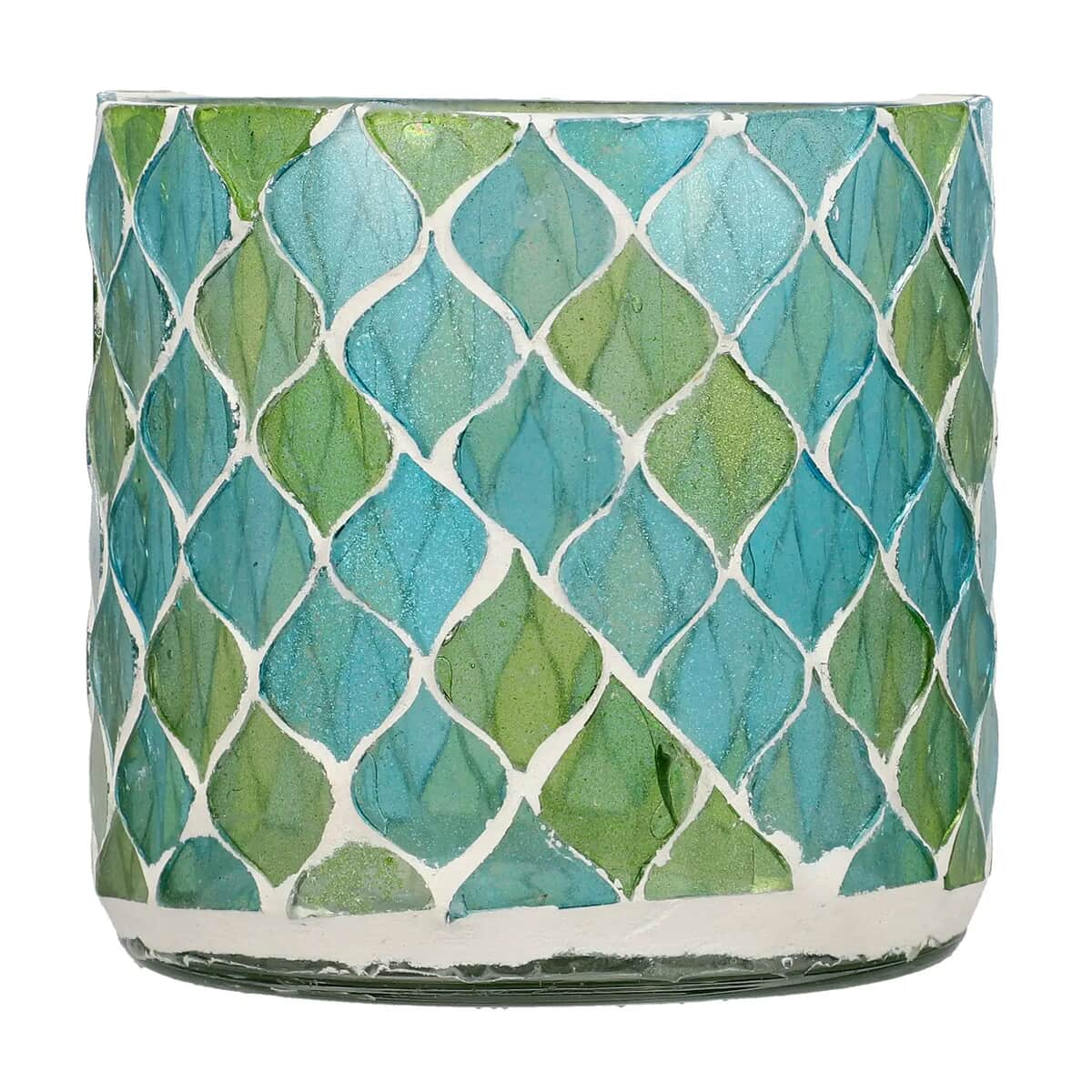 Set of 3 Blue and Green Mosaic Moroccan Pattern Tea Light Candle Holder (3.25, 3, 2.5) image number 6