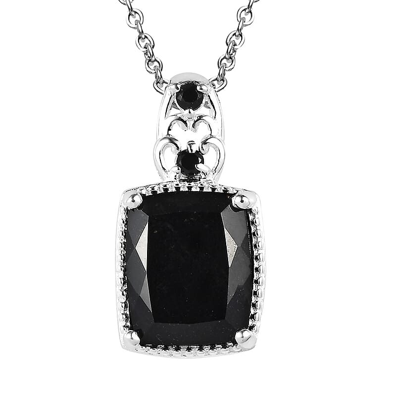 Australian Black Tourmaline and Thai Black Spinel 4.75 ctw Pendant in Sterling Silver with Stainless Steel Necklace 20 Inches