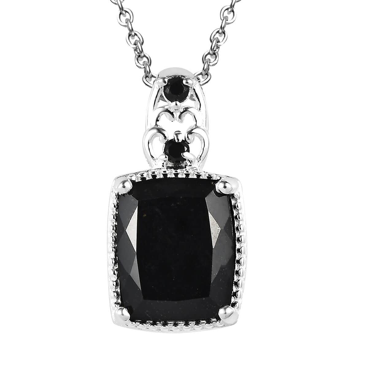 Australian Black Tourmaline and Thai Black Spinel Pendant in Sterling Silver with Stainless Steel Necklace 20 Inches 4.75 ctw image number 0