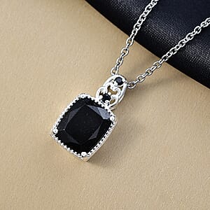 Australian Black Tourmaline and Thai Black Spinel 4.75 ctw Pendant in Sterling Silver with Stainless Steel Necklace 20 Inches