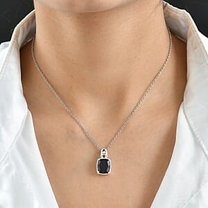 Australian Black Tourmaline and Thai Black Spinel 4.75 ctw Pendant in Sterling Silver with Stainless Steel Necklace 20 Inches