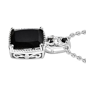 Australian Black Tourmaline and Thai Black Spinel 4.75 ctw Pendant in Sterling Silver with Stainless Steel Necklace 20 Inches