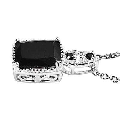 Australian Black Tourmaline and Thai Black Spinel 4.75 ctw Pendant in Sterling Silver with Stainless Steel Necklace 20 Inches