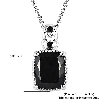 Australian Black Tourmaline and Thai Black Spinel 4.75 ctw Pendant in Sterling Silver with Stainless Steel Necklace 20 Inches