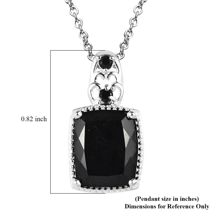Australian Black Tourmaline and Thai Black Spinel 4.75 ctw Pendant in Sterling Silver with Stainless Steel Necklace 20 Inches