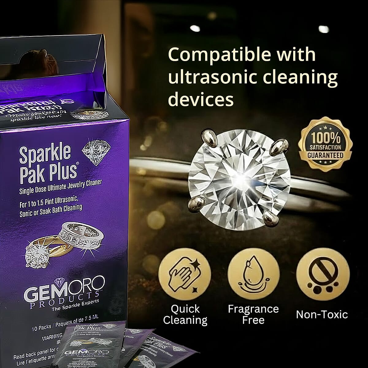 GEMORO Sparkle Pak Plus: Set of 10 Jewelry Cleaning Solution Packs , At Home Best Jewelry Cleaner , Silver Cleaning Solution image number 3