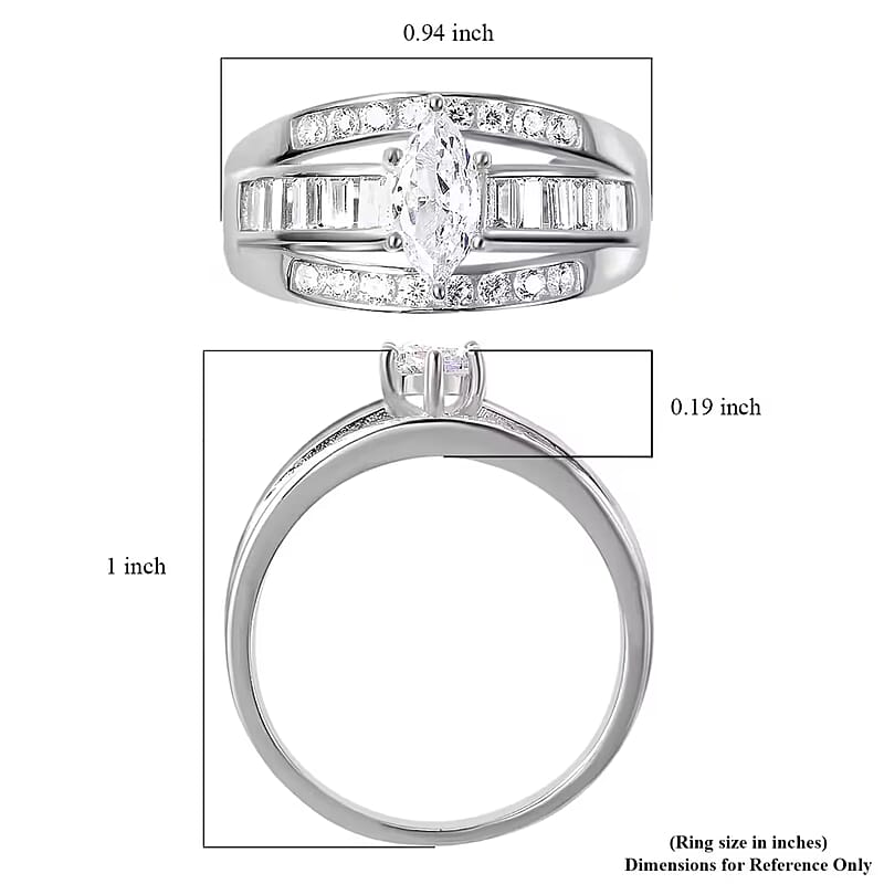 Simulated Diamond 3 Row Band Ring in Sterling Silver (Size 10.0) 2.85 ctw