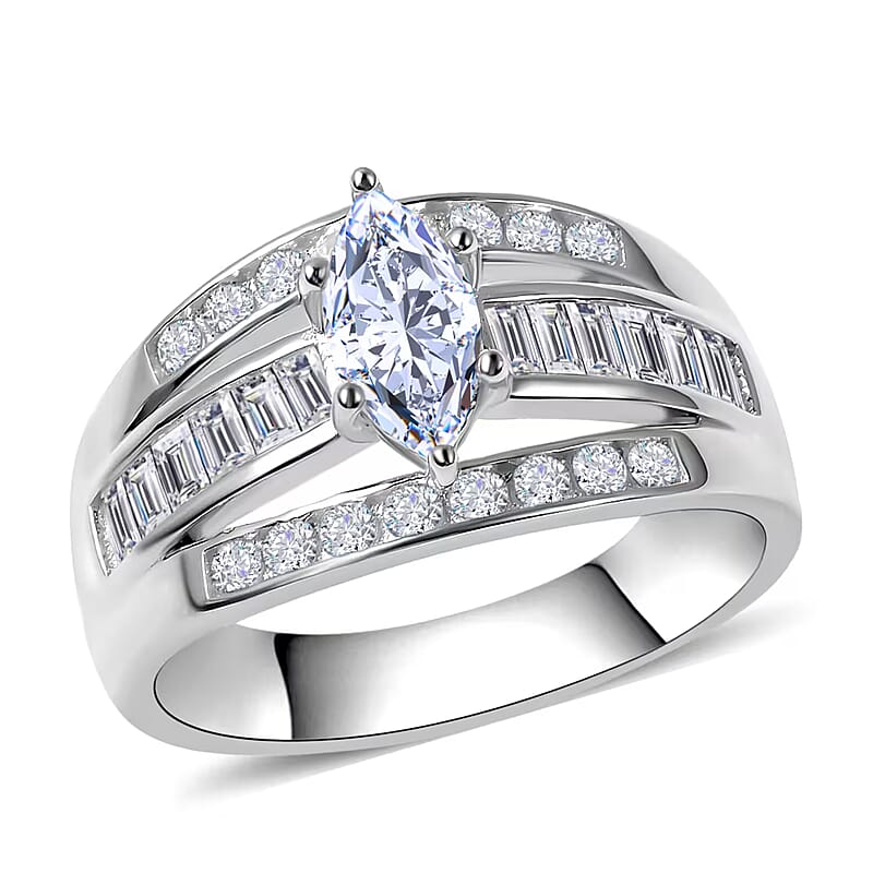 Simulated Diamond 3 Row Band Ring in Sterling Silver (Size 5.0) 2.85 ctw