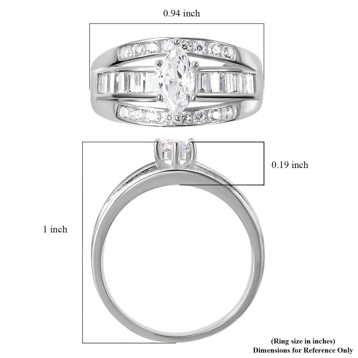 Simulated Diamond Band Ring in Sterling Silver, Three Row Simulated Diamond Ring, Engagement Rings For Women, Promise Rings 3.00 ctw (Size 5) image number 6