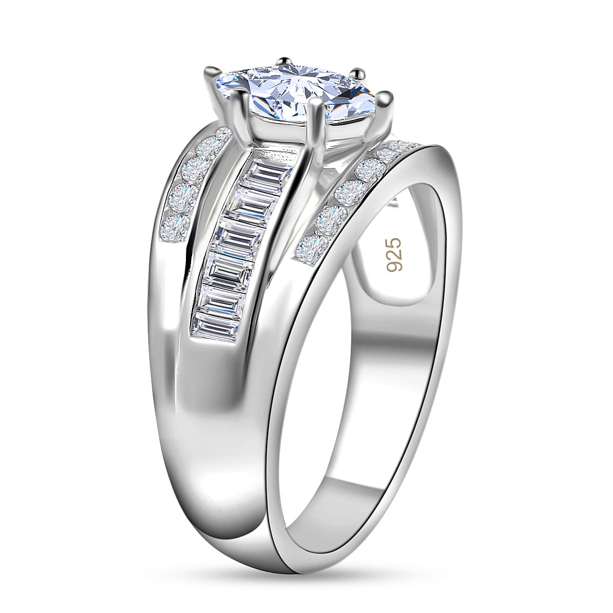 Simulated Diamond Band Ring in Sterling Silver, Three Row Simulated Diamond Ring, Engagement Rings For Women, Promise Rings (Size 7.0) image number 3