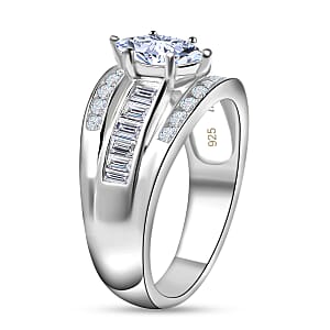 Simulated Diamond Band Ring in Sterling Silver, Three Row Simulated Diamond Ring, Engagement Rings For Women, Promise Rings (Size 7.0)