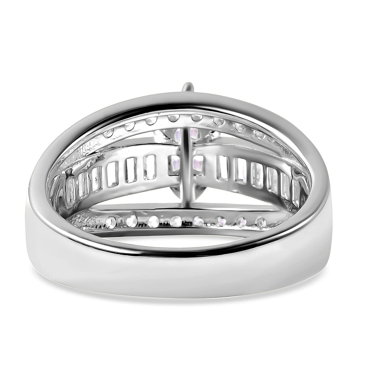 Simulated Diamond Band Ring in Sterling Silver, Three Row Simulated Diamond Ring, Engagement Rings For Women, Promise Rings (Size 7.0) image number 4