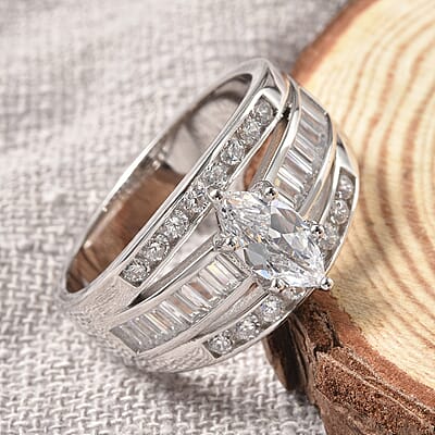 Simulated Diamond 3 Row Band Ring in Sterling Silver (Size 9.0) 2.85 ctw