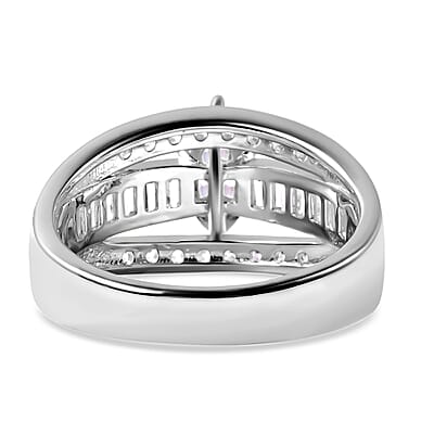 Simulated Diamond 3 Row Band Ring in Sterling Silver (Size 9.0) 2.85 ctw