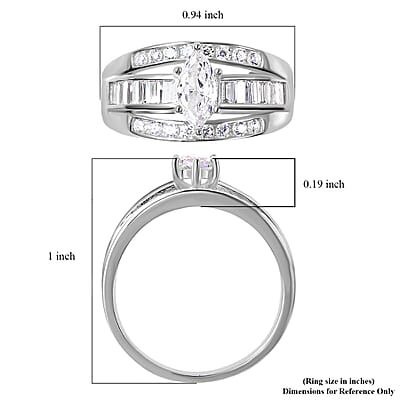 Simulated Diamond 3 Row Band Ring in Sterling Silver (Size 9.0) 2.85 ctw
