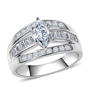 Simulated Diamond 3 Row Band Ring in Sterling Silver 2.85 ctw (Size 8.5)