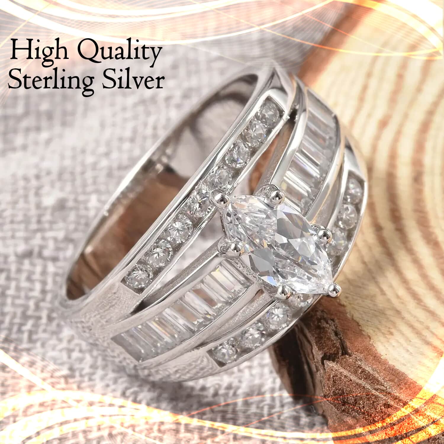 Simulated Diamond Band Ring in Sterling Silver, Three Row Simulated Diamond  Ring, Engagement Rings For Women 3.00 ctw (Size 8.5)