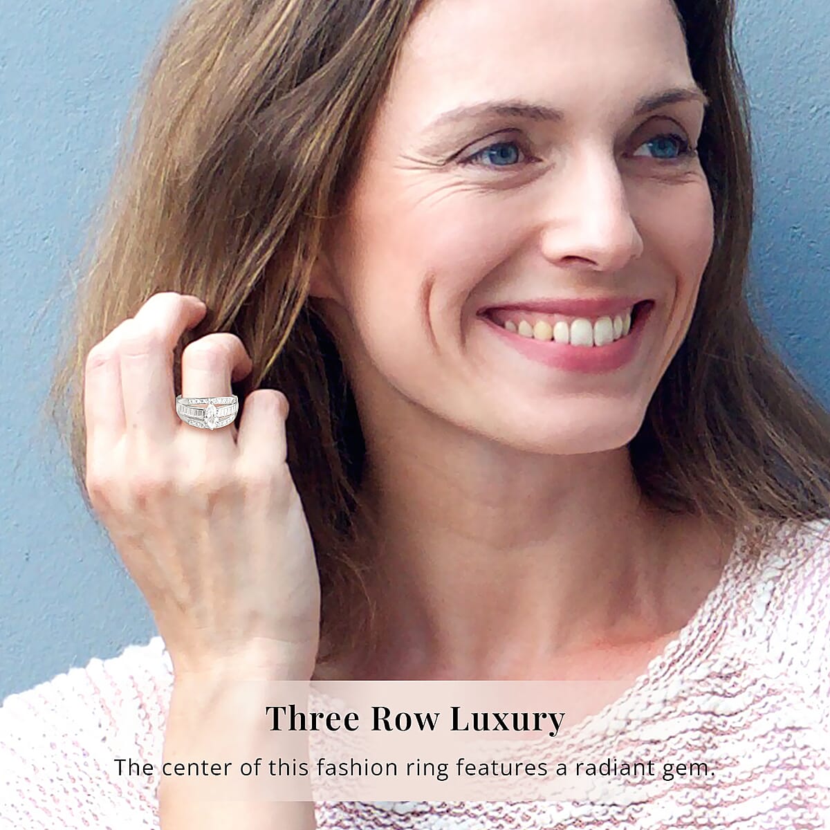 Simulated Diamond Band Ring in Sterling Silver, Three Row Simulated Diamond Ring, Engagement Rings For Women (Size 8.5) image number 1