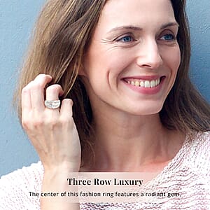 Simulated Diamond 3 Row Band Ring in Sterling Silver 2.85 ctw (Size 8.5)