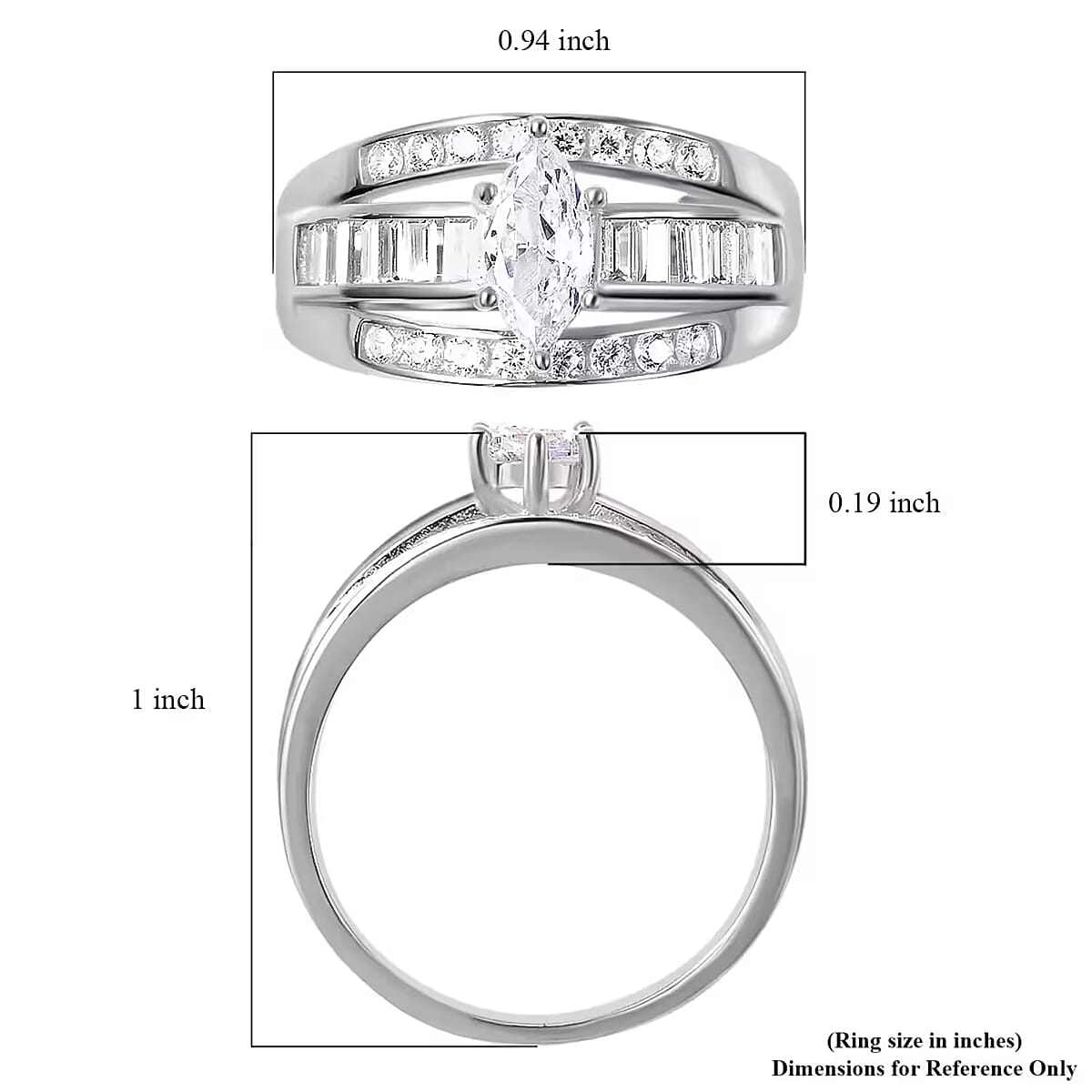Simulated Diamond Band Ring in Sterling Silver, Three Row Simulated Diamond Ring, Engagement Rings For Women (Size 8.5) image number 6