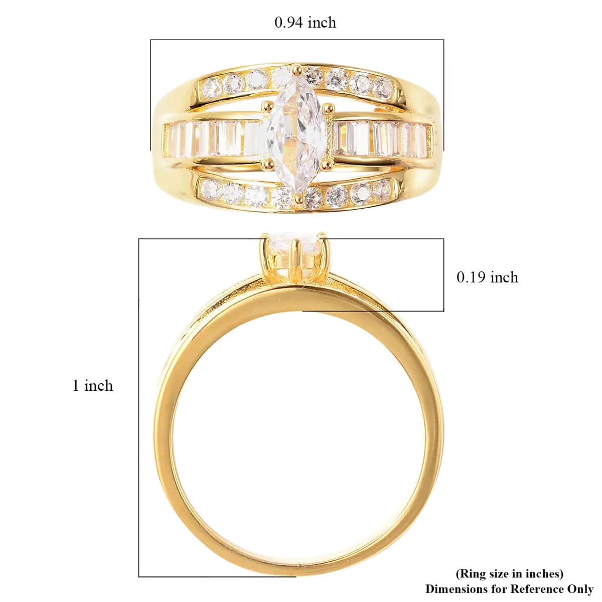 Simulated Diamond Band Ring in 14K Yellow Gold Over Sterling Silver, Three Row Simulated Diamond Ring, Engagement Rings For Women, Promise Rings (Size 5) image number 6