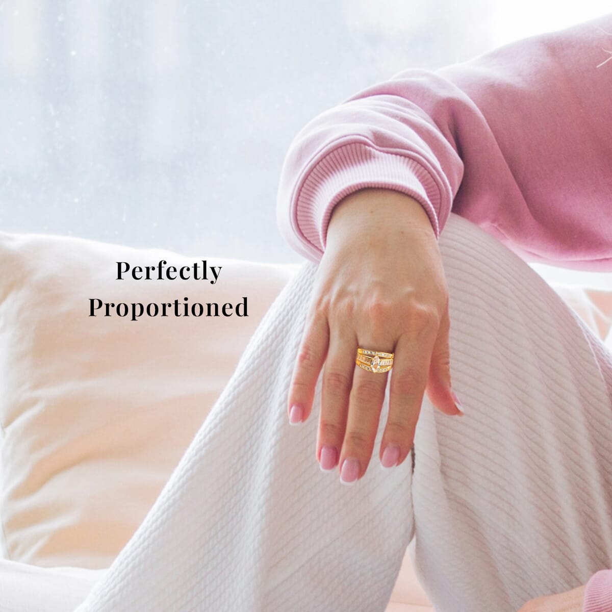 Simulated Diamond Band Ring in 14K Yellow Gold Over Sterling Silver, Three Row Simulated Diamond Ring, Engagement Rings For Women, Promise Rings (Size 9) image number 2