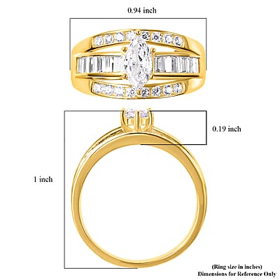 Simulated Diamond Band Ring in 14K Yellow Gold Over Sterling Silver, Three Row Simulated Diamond Ring, Engagement Rings For Women, Promise Rings 3.00 ctw (Size 9)