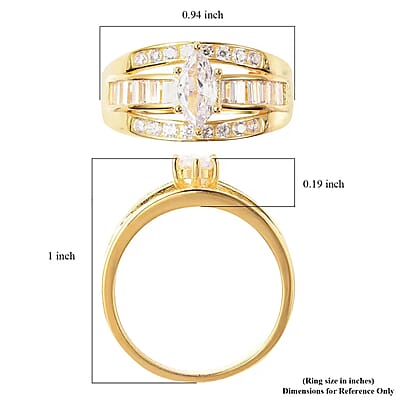 Simulated Diamond Band Ring in 14K Yellow Gold Over Sterling Silver, Three Row Simulated Diamond Ring, Engagement Rings For Women, Promise Rings 3.00 ctw (Size 9)