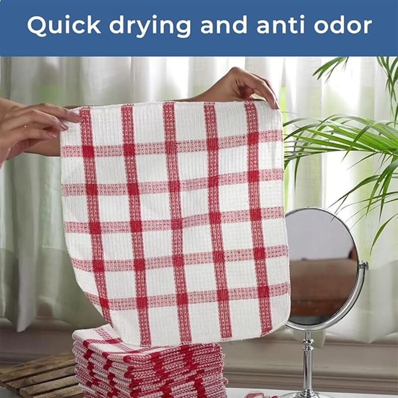 Set of 24 Red Checkered Pattern Cotton Dish Cloth