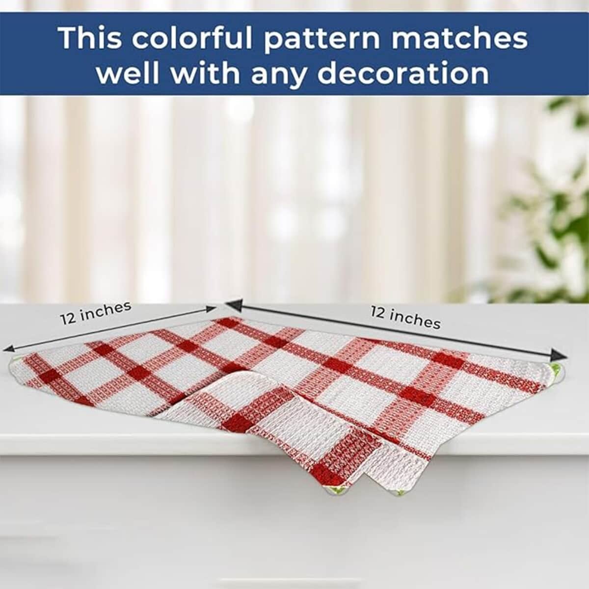 Set of 24 Red Checkered Pattern Cotton Kitchen Towels Dish Cloth Scrubbing Towels Clothes Cleaning Rags Kitchen Essentials image number 5