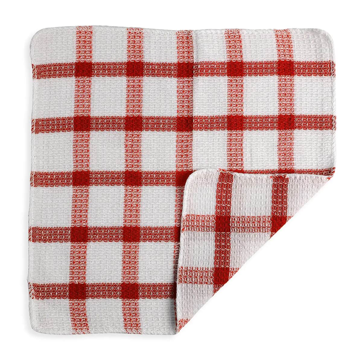 Set of 24 Red Checkered Pattern Cotton Kitchen Towels Dish Cloth Scrubbing Towels Clothes Cleaning Rags Kitchen Essentials image number 6