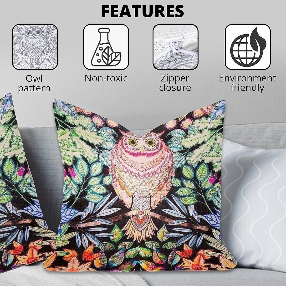 Set of 2 Secret Garden DIY Graffiti Coloring Cushion Cover (Owl) and Set of 10 Water Color Pens image number 2