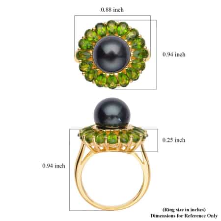 Tahitian Cultured Pearl and Chrome Diopside Flower Ring in Vermeil Yellow Gold Over Sterling Silver (Size 10.0) 3.65 ctw image number 5