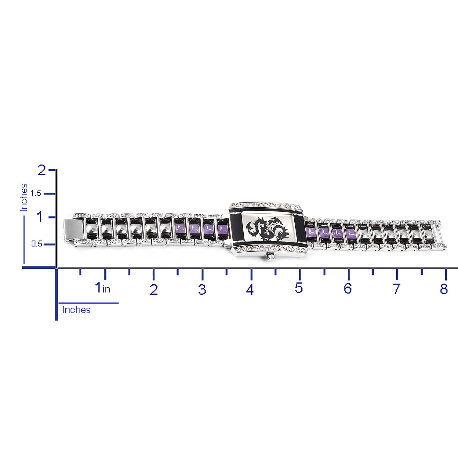 Genoa Austrian Crystal Miyota Japanese Movement Watch with Purple Jade (D) Band and Stainless Steel Back in Silvertone 8.70 ctw