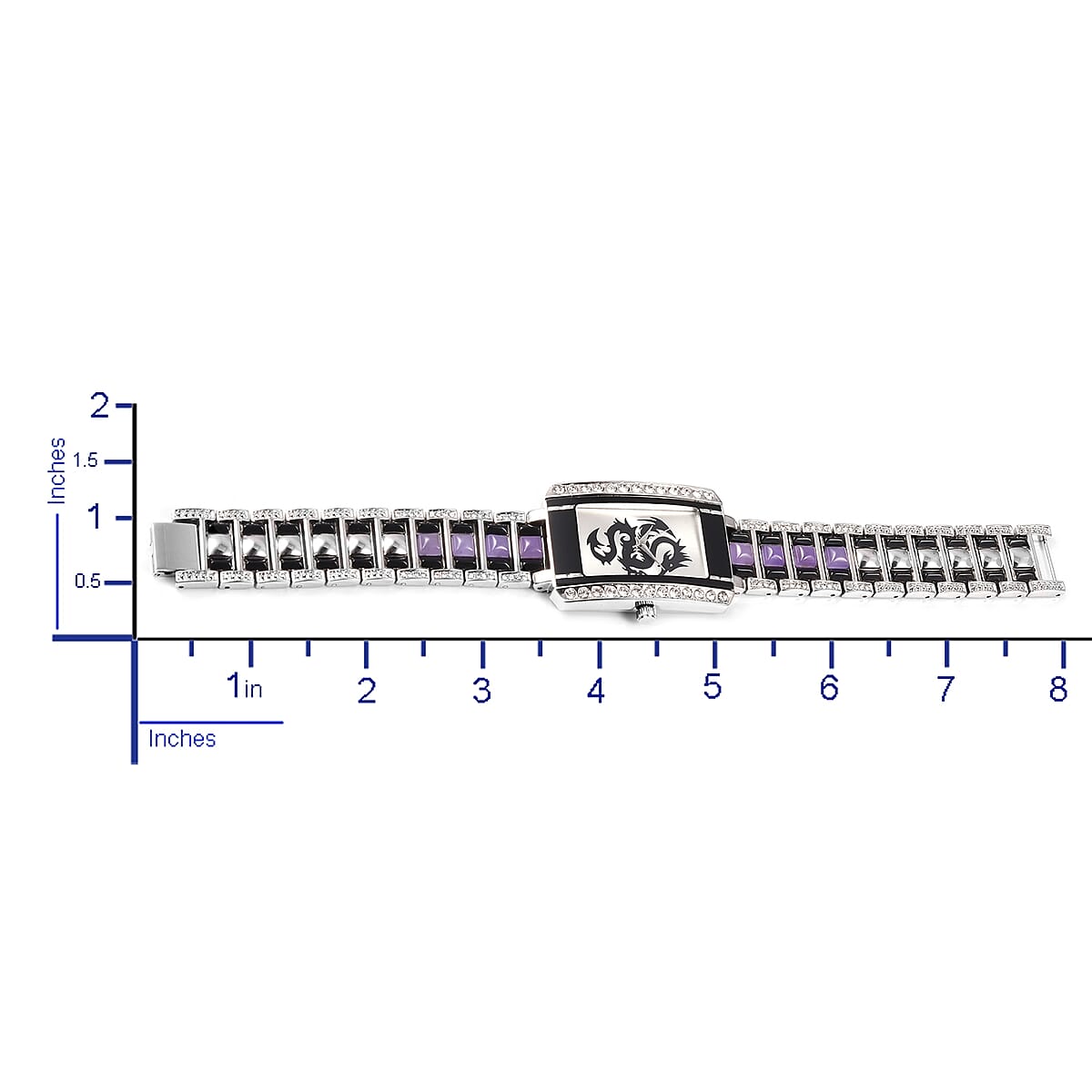 GENOA Austrian Crystal Miyota Japanese Movement Watch with Purple Jade Band and Stainless Steel Back in Silvertone 8.70 ctw image number 5