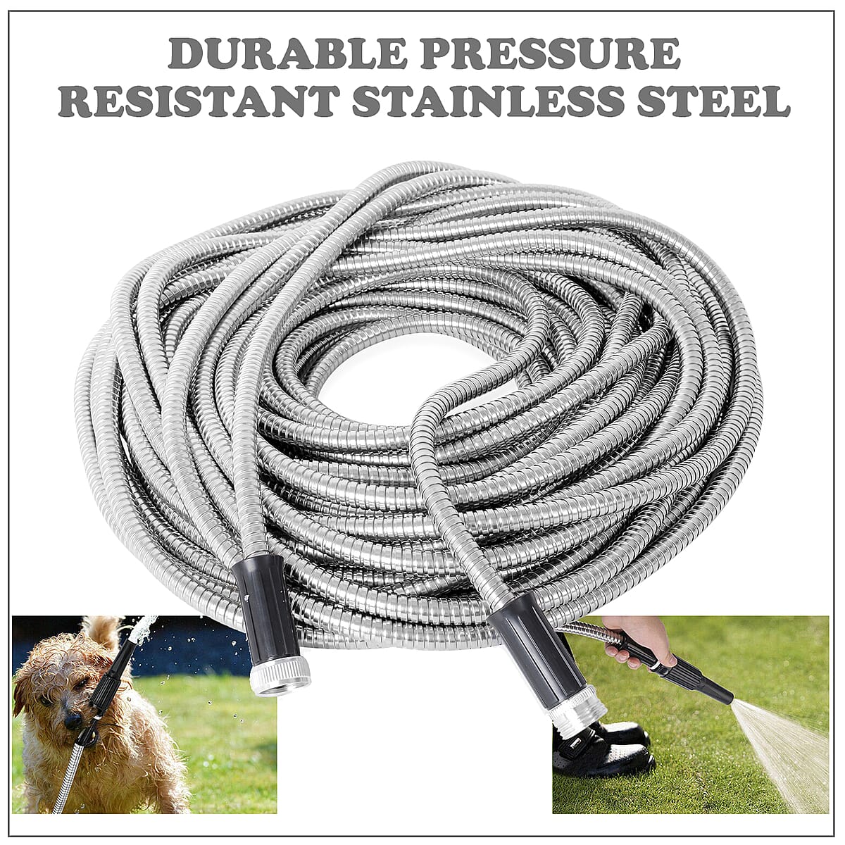Stainless Steel Super Durable Metal Garden Hose (Approx. 100ft) image number 1