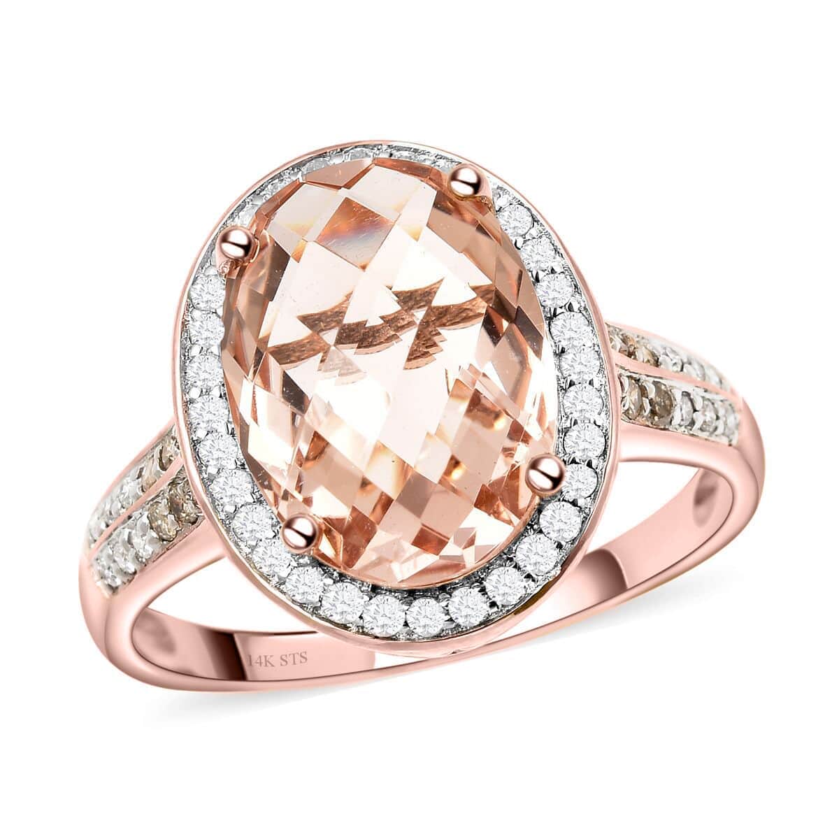 Luxoro 14K Rose Gold AAA Marropino Morganite, Natural Champagne and White Diamond I3 Ring (Size 10.0) 4.50 Grams 6.00 ctw image number 0