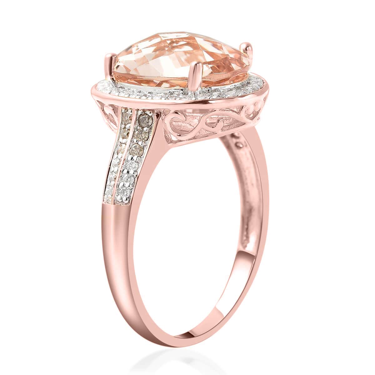 Luxoro 14K Rose Gold AAA Marropino Morganite, Natural Champagne and White Diamond I3 Ring (Size 10.0) 4.50 Grams 6.00 ctw image number 3